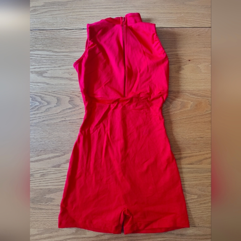 Red Lace Back Sleeveless Biketard Leotard